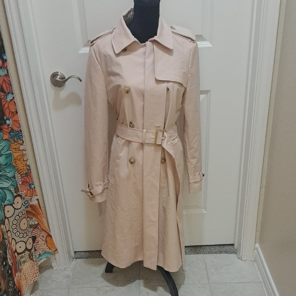 MNG, light Pink/cream Trench Coat with Belted Waist, Wore 3x, $295.00